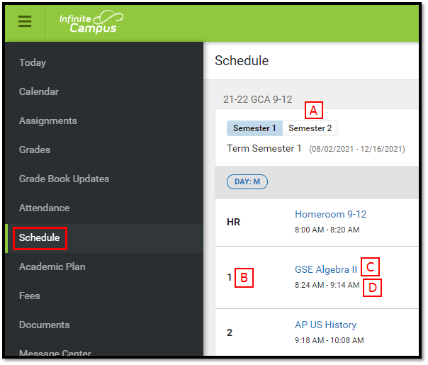 strong-start-student-view-of-the-schedule-in-infinite-campus-gca